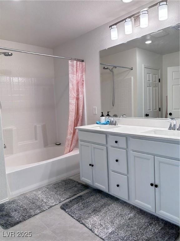4993 Birchland Manor Ave, Las Vegas, NV 89139 - full bathroom featuring shower / bath combo with shower curtain and double vanity