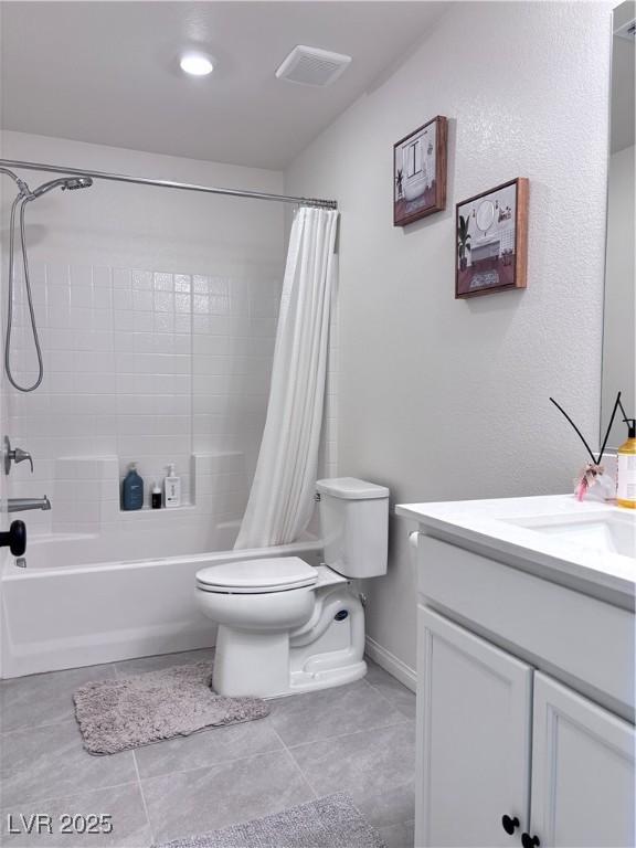 4993 Birchland Manor Ave, Las Vegas, NV 89139 - bathroom with vanity, shower / tub combo with curtain, and tile patterned flooring