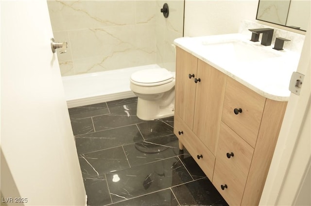 4277 Rimcrest Rd, Las Vegas, NV 89121 - bathroom with vanity, a shower, and marble look tile flooring