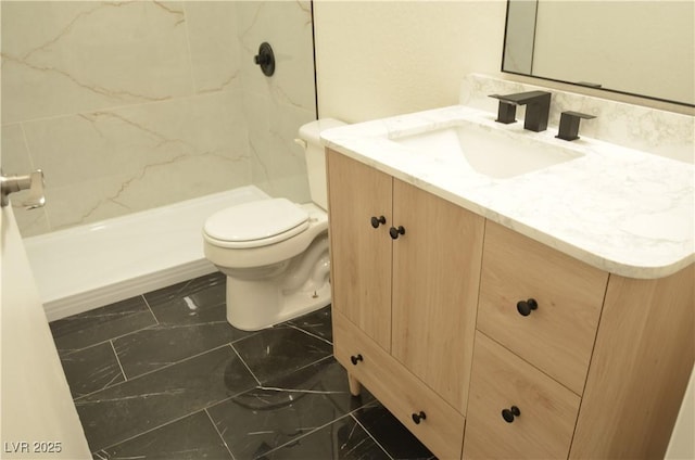 4277 Rimcrest Rd, Las Vegas, NV 89121 - full bathroom with vanity, marble look tile flooring, and a shower
