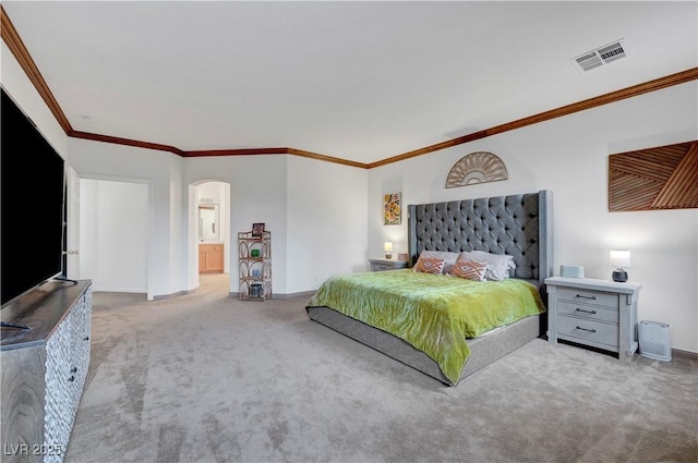 8812 Glenistar Gate Ave, Las Vegas, NV 89143 - carpeted bedroom featuring arched walkways and ornamental molding