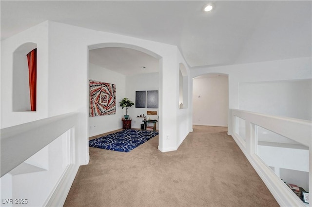 8812 Glenistar Gate Ave, Las Vegas, NV 89143 - hallway featuring carpet, arched walkways, and recessed lighting