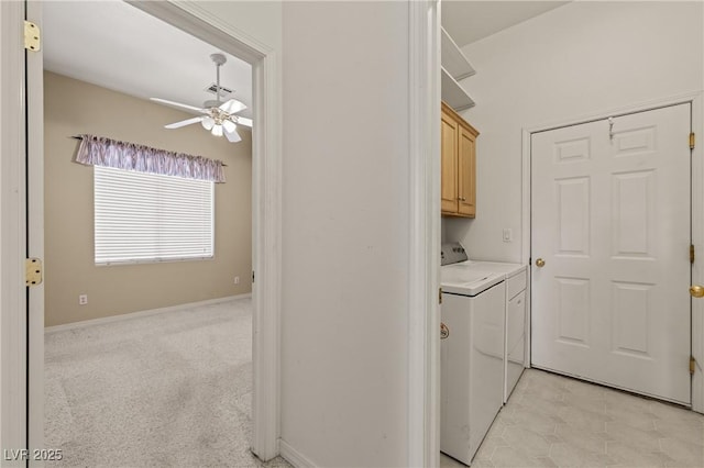 467 Muddy Peak Ct, Overton, NV 89040 - washroom featuring separate washer and dryer, a ceiling fan, and cabinet space