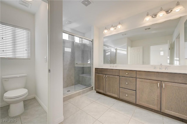 7775 Tyrell Peaks St, Las Vegas, NV 89139 - bathroom with tile patterned flooring, double vanity, and a stall shower