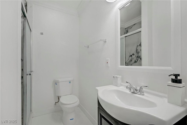 4490 W Warm Springs Rd, Las Vegas, NV 89118 - full bathroom featuring a stall shower, vanity, and crown molding
