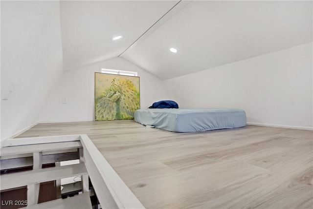 4490 W Warm Springs Rd, Las Vegas, NV 89118 - bedroom featuring vaulted ceiling, wood finished floors, and recessed lighting