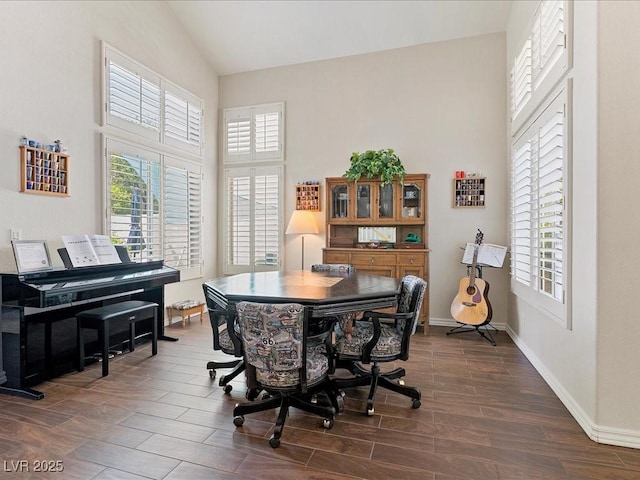 1870 Desert Forest Way, Henderson, NV 89012 - dining space with dark wood-style floors, plenty of natural light, and high vaulted ceiling