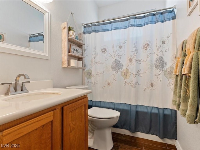 1870 Desert Forest Way, Henderson, NV 89012 - bathroom with vanity, wood finished floors, and a shower with curtain