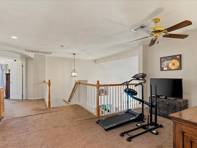 1870 Desert Forest Way, Henderson, NV 89012 - exercise room with carpet, a ceiling fan, and arched walkways