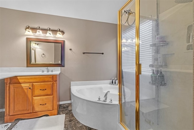 7720 Leavorite Dr, Las Vegas, NV 89128 - full bath with a stall shower, vanity, and a garden tub