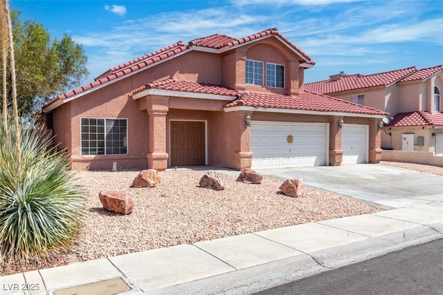 7720 Leavorite Dr, Las Vegas, NV 89128 - mediterranean / spanish home with driveway, a tiled roof, and stucco siding