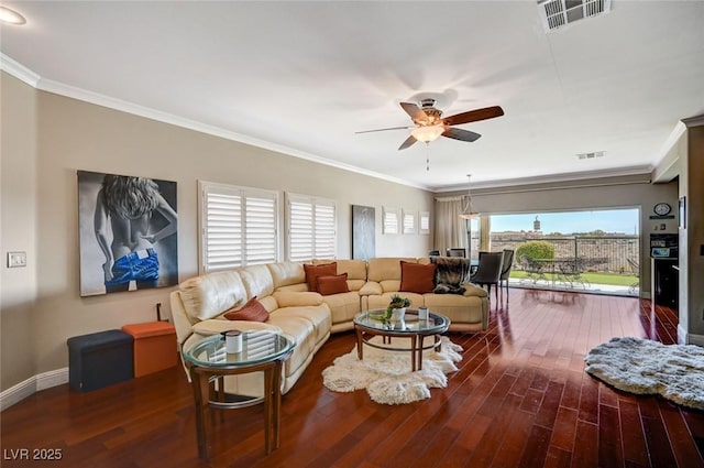 10621 Tinta Ln, Las Vegas, NV 89144 - living area with ceiling fan, wood finished floors, and ornamental molding