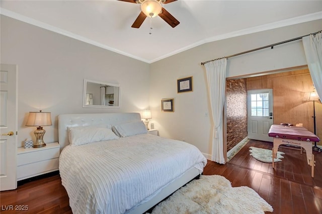 10621 Tinta Ln, Las Vegas, NV 89144 - bedroom with ornamental molding, wood-type flooring, and a ceiling fan