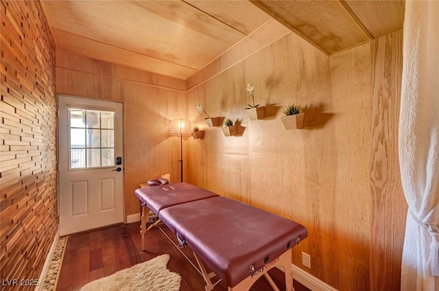 10621 Tinta Ln, Las Vegas, NV 89144 - misc room featuring dark wood-style flooring and wooden walls