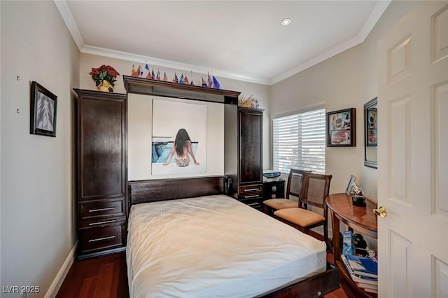 10621 Tinta Ln, Las Vegas, NV 89144 - bedroom featuring ornamental molding and dark wood-style flooring