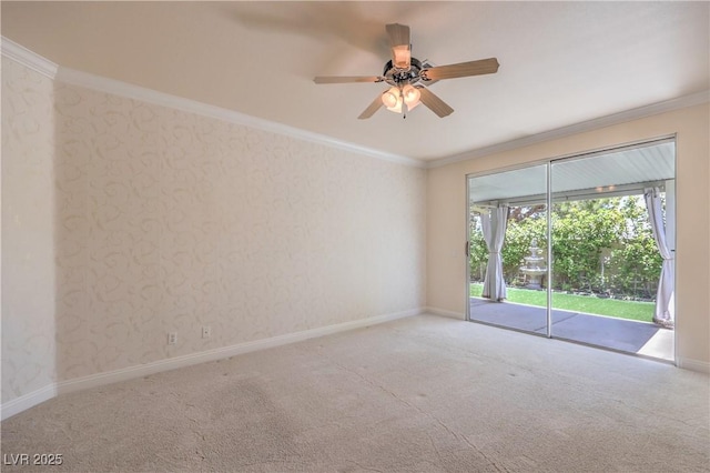 1869 Desert Forest Way, Henderson, NV 89012 - carpeted spare room with crown molding, ceiling fan, and wallpapered walls