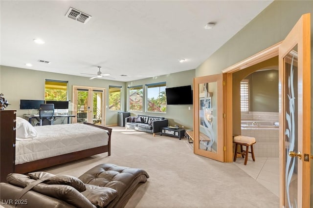 3004 Astoria Pines Cir, Las Vegas, NV 89107 - bedroom featuring french doors, multiple windows, carpet flooring, access to outside, and recessed lighting