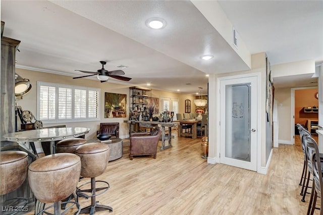 5260 N Jones Blvd, Las Vegas, NV 89130 - dining space featuring light wood-type flooring, ceiling fan, recessed lighting, and ornamental molding
