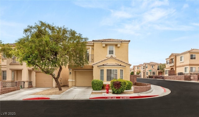 10437 Coyote Cub Ave, Las Vegas, NV 89129 - view of front of house featuring concrete driveway, a tiled roof, stucco siding, and a residential view