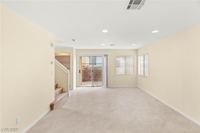 10437 Coyote Cub Ave, Las Vegas, NV 89129 - empty room featuring stairway, light tile patterned floors, and recessed lighting