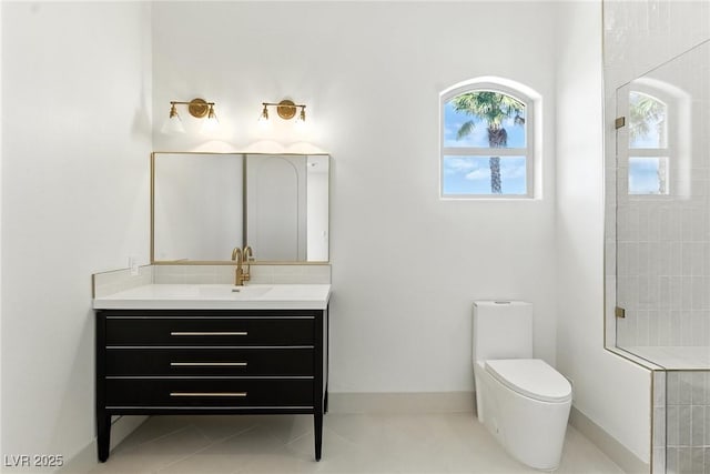 9408 Players Canyon Ct, Las Vegas, NV 89144 - bathroom with vanity, tile patterned floors, and tiled shower