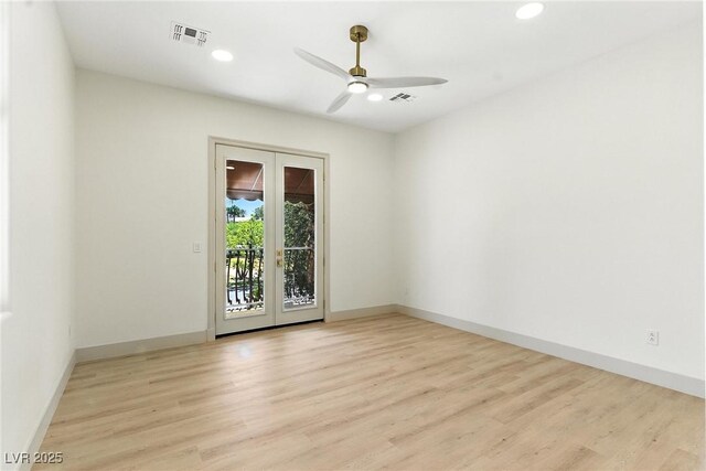9408 Players Canyon Ct, Las Vegas, NV 89144 - empty room with ceiling fan, light wood-style flooring, recessed lighting, and french doors
