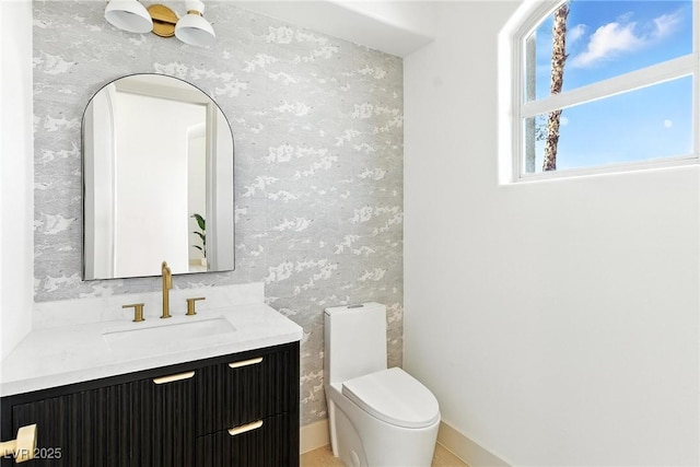 9408 Players Canyon Ct, Las Vegas, NV 89144 - half bathroom with wallpapered walls and vanity