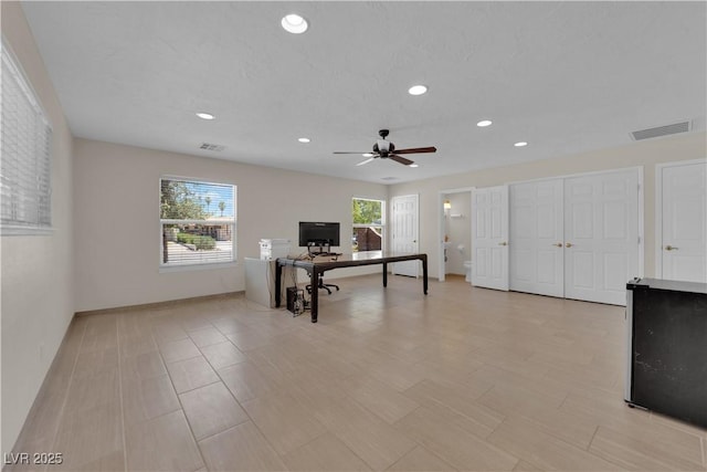 3753 Meadowcrest Dr, Las Vegas, NV 89121 - office featuring a ceiling fan and recessed lighting