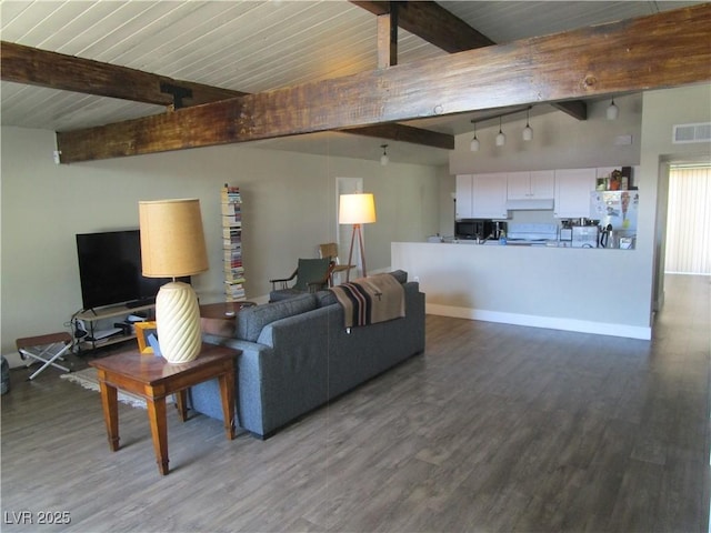 6409 Burgundy Way, Las Vegas, NV 89107 - living room with beam ceiling, wood finished floors, and track lighting