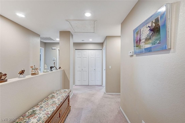 967 Coronado Peak Ave, Las Vegas, NV 89183 - hall featuring attic access, light colored carpet, and recessed lighting