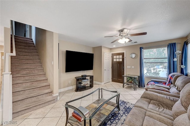 967 Coronado Peak Ave, Las Vegas, NV 89183 - living area with stairs, light tile patterned floors, ceiling fan, and recessed lighting