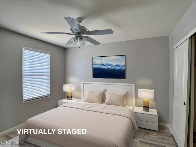 9604 Vital Crest St, Las Vegas, NV 89123 - bedroom featuring wood finished floors, a closet, and ceiling fan