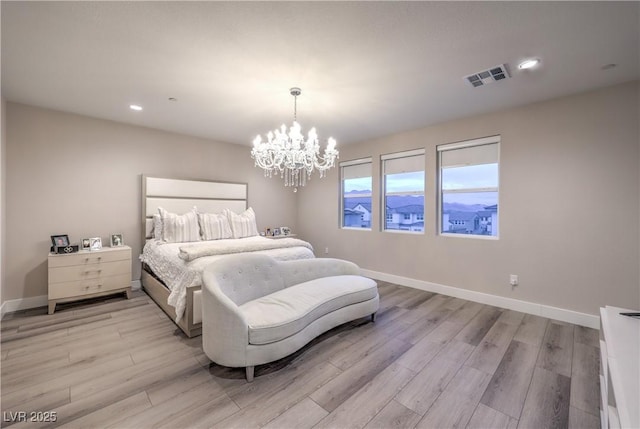 8984 Rolling Pietra St, Las Vegas, NV 89166 - bedroom featuring light wood-style floors, recessed lighting, and a chandelier