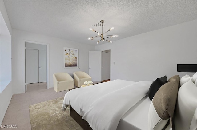 1705 Westwind Rd, Las Vegas, NV 89146 - bedroom featuring a chandelier, light colored carpet, and a textured ceiling