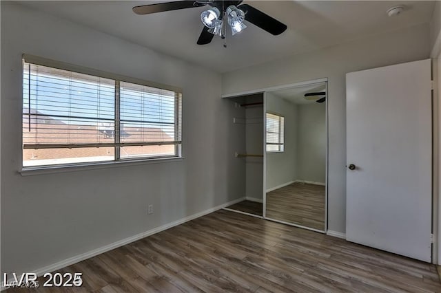 722 Barrie Ct, Henderson, NV 89002 - unfurnished bedroom with a closet, wood finished floors, and ceiling fan