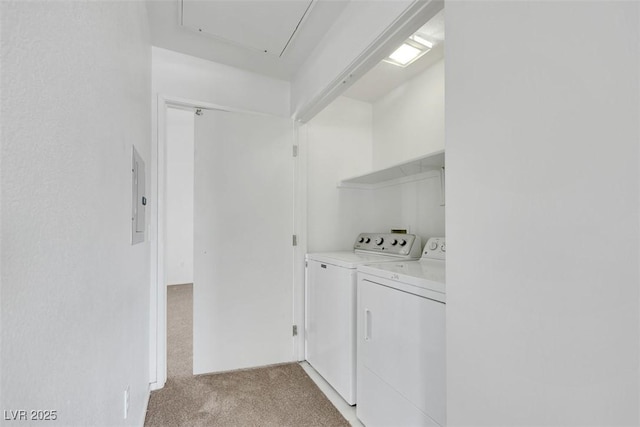 1881 W Alexander Rd Unit 2093, North Las Vegas, NV 89032 - washroom featuring light carpet, electric panel, attic access, and washing machine and clothes dryer