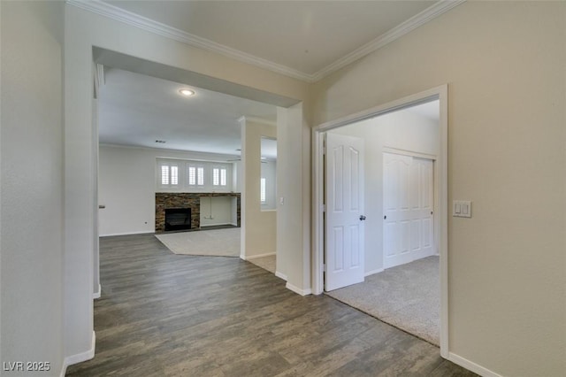 1453 Doggett Ave, Las Vegas, NV 89123 - hallway with crown molding and dark wood-style flooring