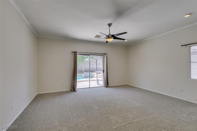 1453 Doggett Ave, Las Vegas, NV 89123 - empty room with ornamental molding, carpet floors, and ceiling fan