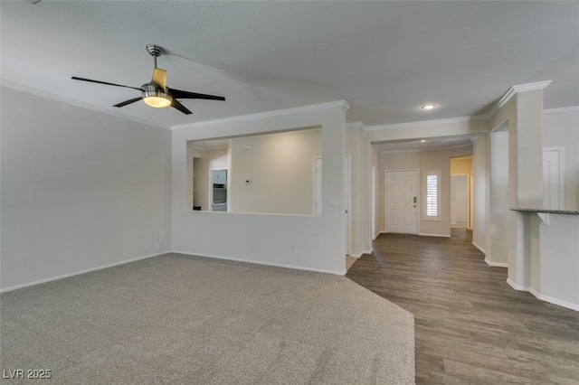 1453 Doggett Ave, Las Vegas, NV 89123 - spare room with crown molding, a ceiling fan, wood finished floors, and recessed lighting