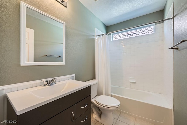 6125 Broken Slate Way, Las Vegas, NV 89139 - bathroom with vanity, shower / tub combo with curtain, tile patterned flooring, and a textured wall