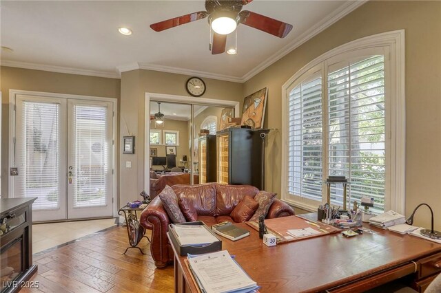 2008 Winter Wind St, Las Vegas, NV 89134 - office area with french doors, ceiling fan, plenty of natural light, and ornamental molding