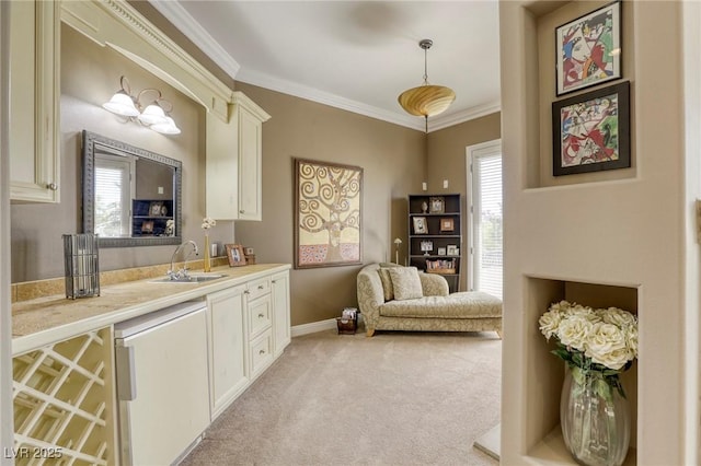 2008 Winter Wind St, Las Vegas, NV 89134 - living area featuring ornamental molding and light carpet