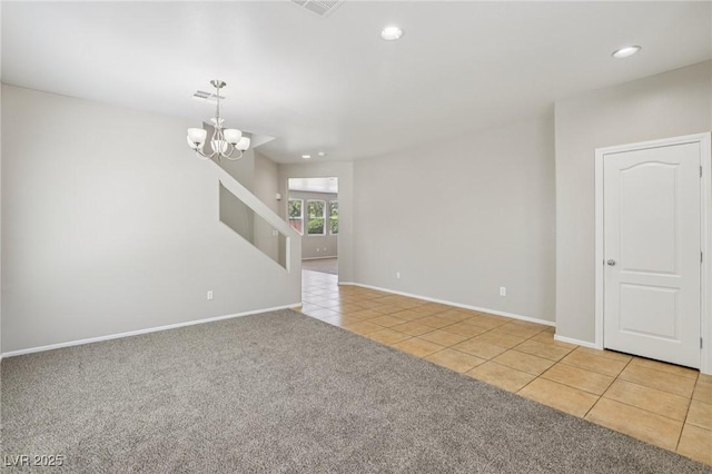 3609 Kingfishers Catch Ave, North Las Vegas, NV 89084 - carpeted spare room featuring tile patterned flooring, a chandelier, and recessed lighting