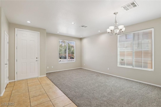 3609 Kingfishers Catch Ave, North Las Vegas, NV 89084 - foyer featuring light colored carpet, a chandelier, recessed lighting, and light tile patterned floors