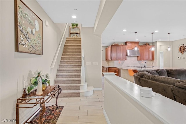 2194 Trivero St, Henderson, NV 89044 - living area featuring recessed lighting, stairs, and light tile patterned floors