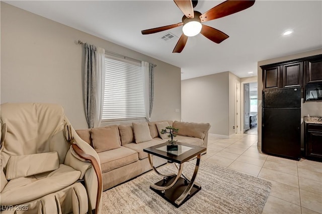 7311 Spring Flower Ave, Las Vegas, NV 89117 - living room with ceiling fan, light tile patterned floors, and recessed lighting