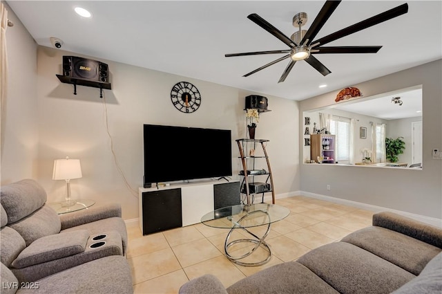 7311 Spring Flower Ave, Las Vegas, NV 89117 - living room with a ceiling fan, recessed lighting, and tile patterned floors