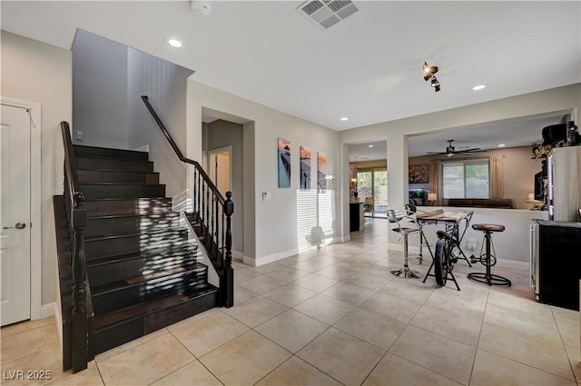 7311 Spring Flower Ave, Las Vegas, NV 89117 - kitchen featuring ceiling fan, light tile patterned floors, and recessed lighting