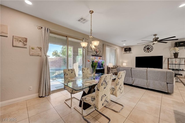 7311 Spring Flower Ave, Las Vegas, NV 89117 - dining space with light tile patterned floors, a chandelier, a ceiling fan, and recessed lighting