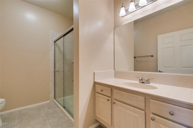 5250 S Rainbow Blvd Unit 2101, Las Vegas, NV 89118 - bathroom with a shower stall, vanity, and tile patterned flooring